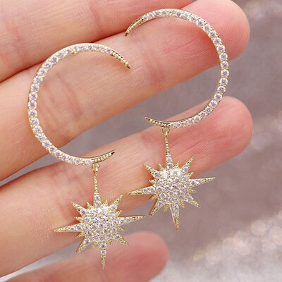 

Silver Ear Needle Exquisite Moon Zircon Earring Crystal Earring