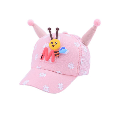 

Breathable Baby Kids Boys Girls Children Cotton Caps Hats Child Adjustable Sun Protection Cute Cartoon Bee Print Casual Visors