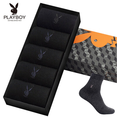 

Playboy socks mens cotton socks sports mens socks 5 pairs gift box in the tube socks 2901 black 5 code