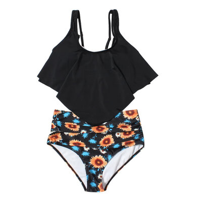 

Floral Print Bikini Sets High Neck Women Swimwear High Waist Lace Up Two Pieces Swimsuit Women Bikinis Sexy Beach Bathing Suit