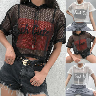

Women Hollow Mesh Net T-Shirt Short Sleeve Tee Tops Transparent Blouse clubwear