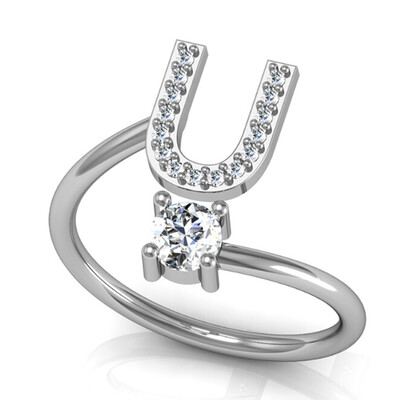 

26 Letter Silver Ring Solitaire Crystal Wedding Day Party Ring Jewelry for Women