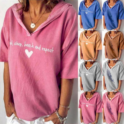 

Fashion Summer Womens Hooded Tops Blouse Ladies Short Sleeve T Shirt Plus size