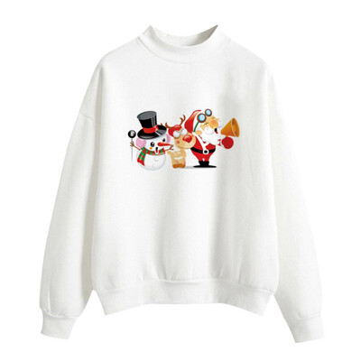 

Halloween Women Brushed Sweatshirt Autumn Winter Long-sleeved Santa Claus Christmas Tree Print Sweatshirt Happy Halloween