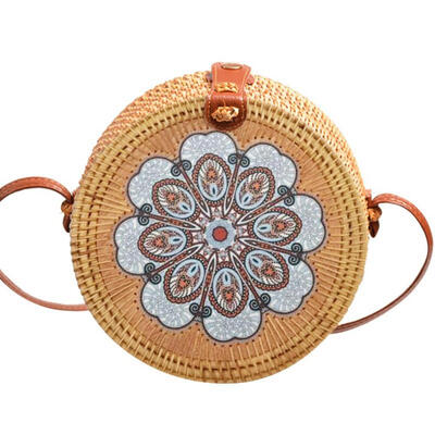 

Fashion Exquisite National Style Handmade Rattan Woven Crossbody Bag Print Pattern Womens Messenger Bag