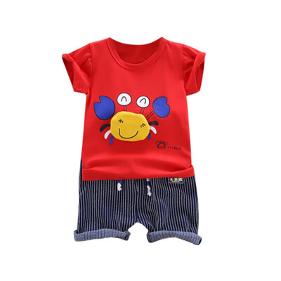 

Cute Cartoon T-shirt For Baby Boy Clothes Set Summer Cartoon Crab Printed Short Sleeve T-shirt Round Collar Casual TopsPants
