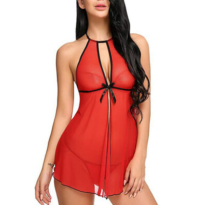 

Sexy Tulle Perspective Pajamas Exotic Nightdress New Sexy Lingerie Mesh Slim Lace-up Two-piece