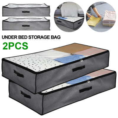 

2PCS Portable Cloths Quilt Organizer Pouch Holder Blanket Pillow Under Bed Storage Bag Box