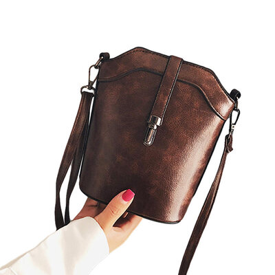 

Vintage Women Solid Color Faux Leather Crossbody Shoulder Pouch Small Bucket Bag