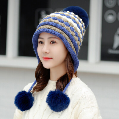 

Tailored Women Winter Warm Print Cap 3 Ball Baggy Knit Crochet Beanie Hat Ski Cap