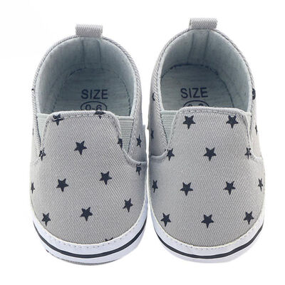 

Infant Prewalker Toddler Girls Kid Gray Star Print Soft Anti-Slip Crib Cotton Shoes 0-18 Months