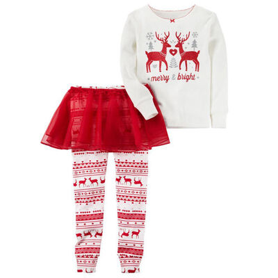 

Fashion Kids Girls Christmas Baby Toddler Reindeer Long Sleeve TopLace Tutu Skirt Dress Legging Pants Outfits