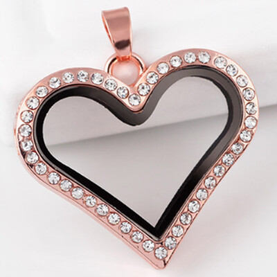 

New Peach Heart Crystal Silver Floating Charm for Memory Living Locket Necklace Gifts