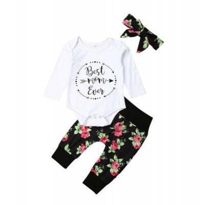 

US Newborn Baby Girl Best Mom Even Romper Floral Pants Outfits Clothes Headband