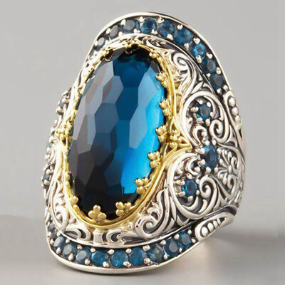 

Fashion Women Blue Gemstone Ring Sapphire Ring Bride Wedding Retro Engagement Jewelry Size 6-10