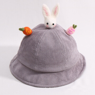

New Autumn Cute Baby Boys Girl Hat 0-2T Toddler Solid Print Bucket Hats With Cartoon Rabbit Design Caps Reversible Sun Headwear
