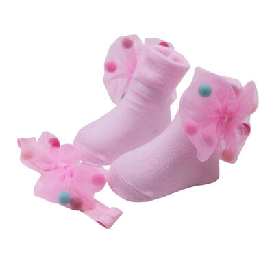 

Newborn Baby Cute Mesh Bowknot Hairball Design Cotton Socks with Hairband Photography Props Set New