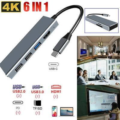 

USB-C Hub 6 In 1 Aluminium USB 31 Gen1 Type C Zu 4K HDMI Adapter Hub SDTF Video