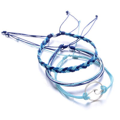 

Retro Wave Navy Style Blue Manual Weaving Bracelet 3-Piece Set Unisex Pair Jewellery Hot Gift