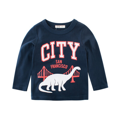 

2018 Cartoon Cotton Autumn Shirt Boy Girls Kids Clothing Children T-shirts Dinosaur Print Long Sleeve T Shirts Stripes Tops