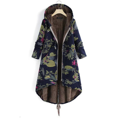 

Toponeto Womens Winter Warm Outwear Floral Print Hooded Pockets Vintage Oversize Coats