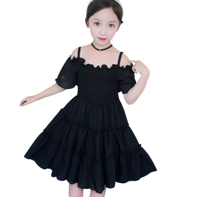 

Summer Casual Fashion Baby Girl Solid Color Short Sleeve Chiffon Princess Dress Kids Clothing
