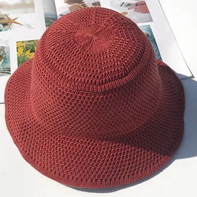 

Spring&summer retro solid-color knitted fisherman hat female Korean version can fold sun hat set casual wave edge basin hat