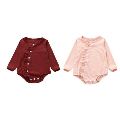

Newborn Baby Girls Bodysuit Long Sleeve Button Down Ruffle Solid Color Knitted Cotton Romper Autumn Outfits 0-18M