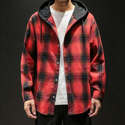 

Toponeto Mens Casual Fashion Plaid Printing Loose Hoodie Long Sleeve Shirt Top Blouse