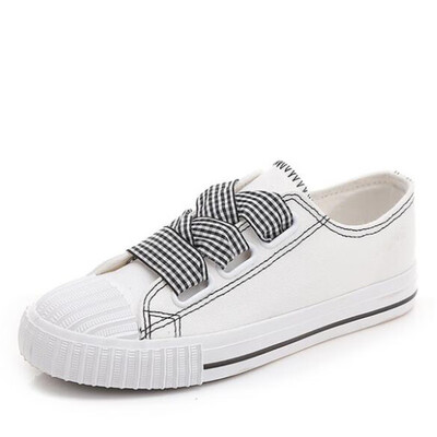 

2019 Little white shoes female summer new bow ribbon canvas shoes casual shoes Harajuku women sneakers shoes zapatos de mujer H6