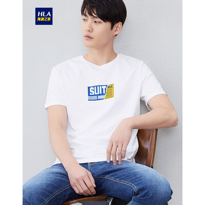 

HLA Haishu House Short Sleeve T-Shirt Male 2019 Summer New Product Fun Pattern Round Neck Comfort Short T Mens HNTBJ2R021A Beige Pattern 21190104A56