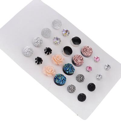 

12 pair set Woman Rainbow Crystal Zircon Stud Earrings Luxury Beautiful