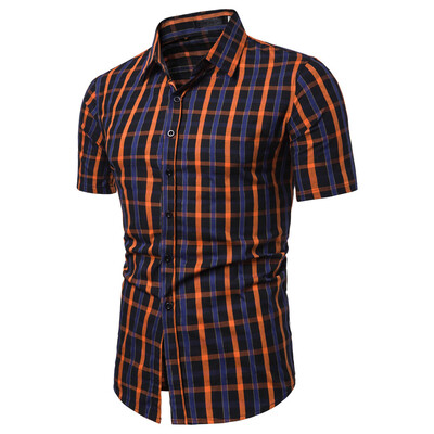 

Tailored Mens Lattice Splicing Pattern Casual Fashion Lapel Short Sleeve Shirt