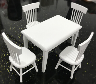 

YIWULA112 Dollhouse Miniature Furniture Wooden White Dining Table Chair Model Set