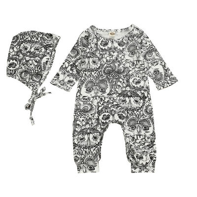 

Spring Autumn Children Jumpsuits Baby Girl Long Sleeve Cute Cartoon Print Rompers And Hat Kids Two-piece Outfit Set