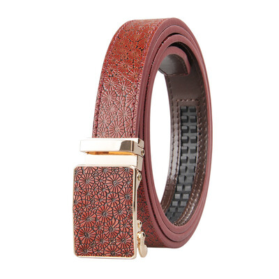 

Womens Automatic Buckle Genuine Leather Ladys Ratchet Holeless Belt Business High Quality Womens Real Belt for Pants