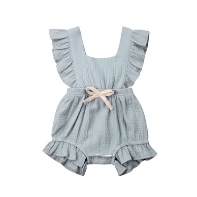 

Newborn Baby Girl Romper Ruffled Solid Color Backless Flare Sleeve Romper Infant Casual Outfits