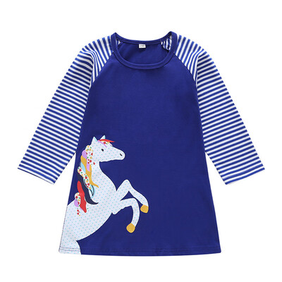 

Spring Autumn Casual Fashion Toddler Baby Girl Striped Cartoon Printing Long Sleeve Kids Princess Dress