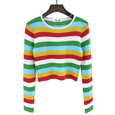 

sweaters women o-neck long sleeve autumn sweater fashion rainbow knitted pullovers Female 2019 new winter sweaters Slim pullover