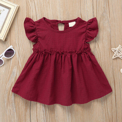 

Summer Baby Girls Flare Sleeve Dresses Brief Style Solid Print Sleeveless Dress Kids Toddler Girl Princess Dress