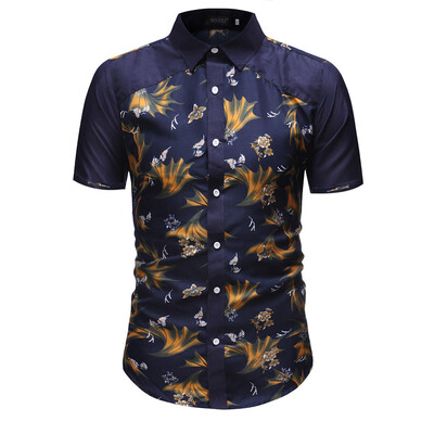 

Toponeto Mens Casual Short Sleeve Shirt Business Slim Shirt Print Blouse Top