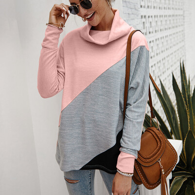 

Tailored Women Casual Turtleneck Patchwork Long Sleeve Pullover Top T-Shirt Blouse