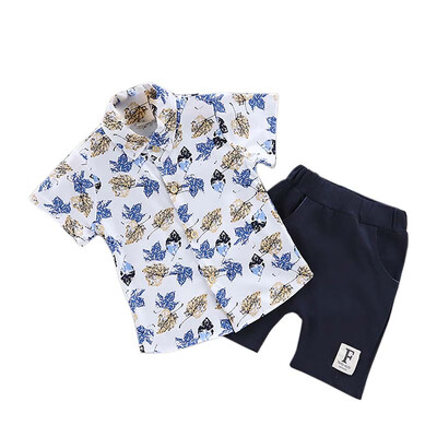 

T-shirt Kids Boys Basic T Shirts Cartoon Floral Print Tops Blouse ShirtsShorts Children Casual Outfits Sets Sport 1-4Y