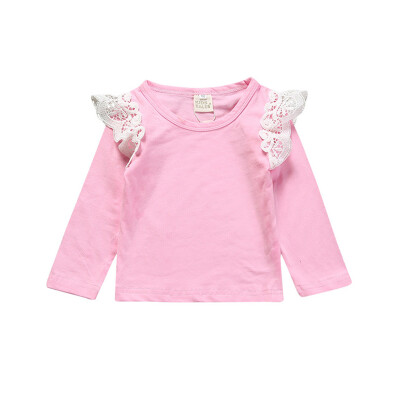 

Utumn Baby Girls Long Sleeve Lace T-Shirts Kids Girls Solid Color Tops Tees Casual Blouse 3month-3years