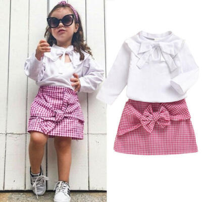 

AU Newborn Kids Baby Girl Long Sleeve Tops T Shirt Plaids Mini Skirt Outfit Set