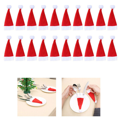 

JPGIF 20pcs Christmas Decorative Tableware Fork Set Christmas Hat Storage Tool