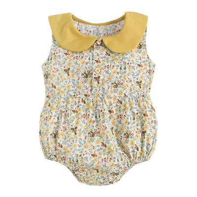

Cute Popular Fashion Baby Girl Floral Printed Romper Small Floral Doll Collar Sleeveless Cotton Romper