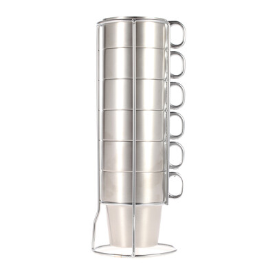 

7PCS Double-layer Stainless Steel Coffee Tea Cup Set Thick Drink Mugs with Storage Shelf