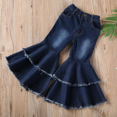 

UK STOCK Mother Kids Baby Girl Flare Wide Leg Pants Bell Bottoms Denim Trousers
