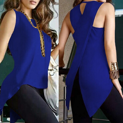 

Summer Sexy Sleeveless T-shirt Ladies Sleeveless O-neck Cross Slim Dovetail T Shirt Women Plus Size -XL